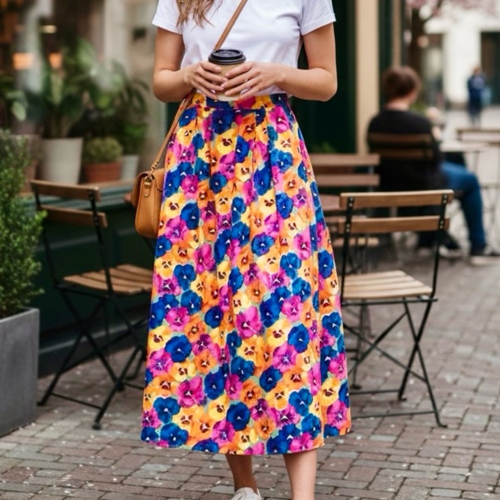 Vintage J.H. Collectible Pansy Print Skirt